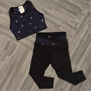 ZYIA Navy Moon Print Crop Top and leggings